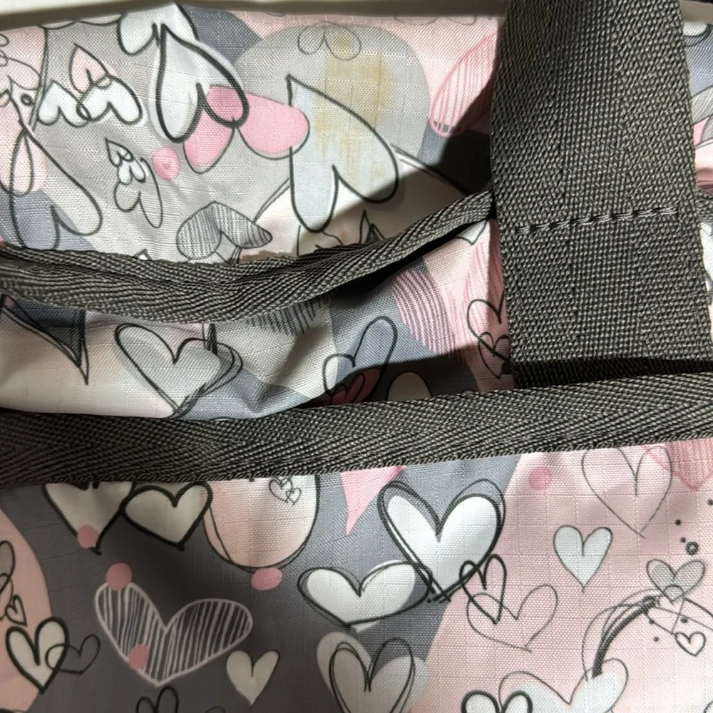 LeSportsac Ryan Diaper Bag Ryan Baby Diaper Tote Bag in Pink Gray Hearts